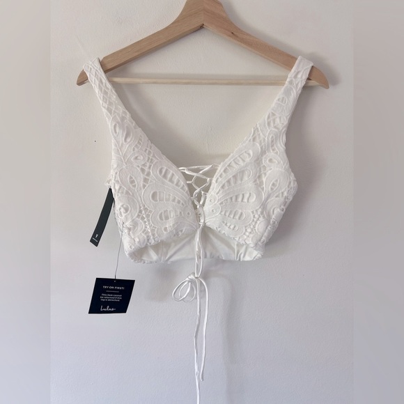 Lulus My Heart Is Yours White Lace-Up Crochet Two Piece Jumpsuit Size XS NWT - Picture 5 of 14